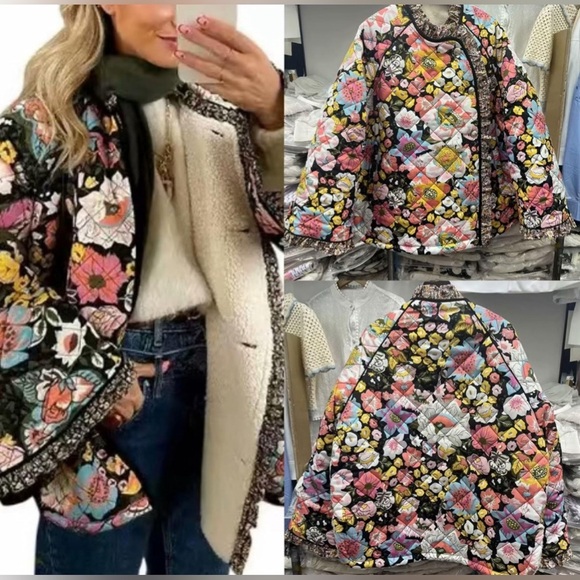 Floral Quilt Inspired Open Front Jacket - Picture 4 of 9